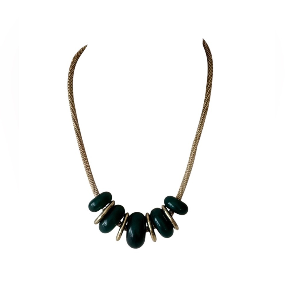 Liz‎ Claiborne Gold and Green Chunky Rope Chain Necklace Chic Statement